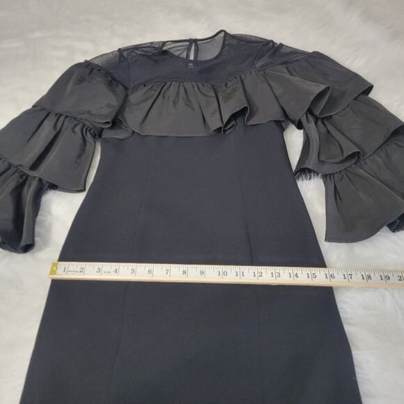 Cinq a Sept Valentina Ruffle Sleeve Mesh Shoulder Black Mini Dress 0 - Picture 7 of 11
